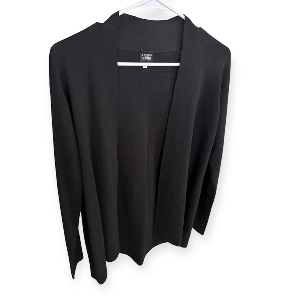 Vintage Eileen Fisher Black %100 Wool Cardigan Sweater